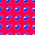 Blue Heart with dog icon isolated seamless pattern on red background. Pet paw in heart. Love to the animals. Vector Royalty Free Stock Photo