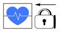 Blue Heart with ECG Line and Padlock Health Data Security Concept Royalty Free Stock Photo