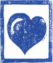 Blue Heart - Linocut print