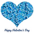 Blue heart made of pixels. Valentines Day background