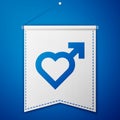 Blue Heart with male gender symbol icon isolated on blue background. White pennant template. Vector Royalty Free Stock Photo