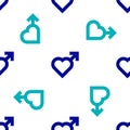 Blue Heart with male gender symbol icon isolated seamless pattern on white background. Vector Royalty Free Stock Photo