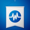 Blue Heart rate icon isolated on blue background. Heartbeat sign. Heart pulse icon. Cardiogram icon. White pennant