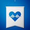 Blue Heart rate icon isolated on blue background. Heartbeat sign. Heart pulse icon. Cardiogram icon. White pennant