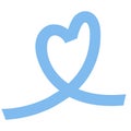 Blue heart ribbon. Pastel doodle object. For decorations, stickers. Image png.