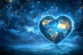 A blue heart shaped Earth among the stars of the boundless cosmos Royalty Free Stock Photo