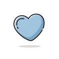 Blue heart shaped three dimensional cartoon icon with glossy surface and shadow effect floating on white background Royalty Free Stock Photo
