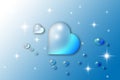 Blue heart shaped water droplets on a beautiful blue background Royalty Free Stock Photo