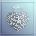 Blue heart vector illustration on blue background with frame for valentines day greeting card, paper cut out art style