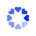 Blue Hearts round buffering icon. blue hearts round