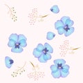 Blue heartsease, abstract umbrella flowers and branches of bird berry isolated on light background. Endless print for fabric