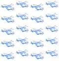 Blue helicopter. watercolor seamless pattern