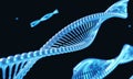 Blue helix DNA Chromosome genetic modification on black background. Science and medical concept. 3D illustration rendering