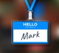 Blue Hello my name is label sticker on white background. Vector stock illustration