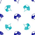 Blue Helmet icon isolated seamless pattern on white background. Extreme sport. Sport equipment. Vector Illustration Royalty Free Stock Photo