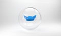 Blue Helmet with wings icon isolated on grey background. Greek god Hermes. Glass circle button. 3D render illustration Royalty Free Stock Photo