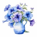 Watercolor Blue Hydrangea Flowers In Vase Illustration Royalty Free Stock Photo