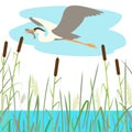 blue heron flying , vector illustration , flat style