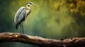 Blue Heron On Wood Branch: Zbrush Fine Art Portraiture In 8k Resolution Royalty Free Stock Photo