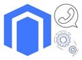 Blue geometric structure with gears and phone in speech bubble for technology and communication concept Royalty Free Stock Photo