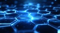 Blue hexagonal tech grid with glowing futuristic digital surface and illuminated geometric connections Royalty Free Stock Photo