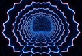 Blue hexagonal tunnel with glowing edges receding into the darkness Royalty Free Stock Photo