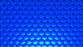 Blue hexagons 3D geometric background, shiny metallic honeycomb pattern