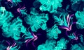 Blue Hibiscus Jungle. Green Flower Jungle. Pink Seamless Palm. Purple Watercolor Print. Pattern Jungle. Tropical Plant. Exotic Tex Royalty Free Stock Photo