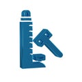 Blue High striker attraction with big hammer icon isolated on transparent background. Attraction for measuring strength