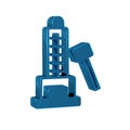 Blue High striker attraction with big hammer icon isolated on transparent background. Attraction for measuring strength
