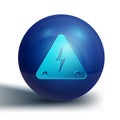 Blue High voltage sign icon isolated on white background. Danger symbol. Arrow in triangle. Warning icon. Blue circle Royalty Free Stock Photo