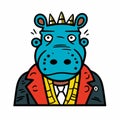 Blue Hippo With Crown: A Pop Art Cartoonish Illustration