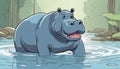 A blue hippo in a river