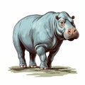 Blue Hippopotamus Illustration In Harsh Realism Style