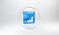 Blue Histogram graph photography icon isolated on grey background. Glass circle button. 3D render illustration