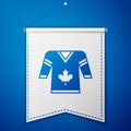 Blue Hockey jersey icon isolated on blue background. White pennant template. Vector