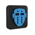 Blue Hockey mask icon isolated on transparent background. Happy Halloween party. Black square button.