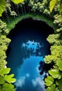 a blue hole in the middle of a forest