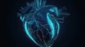 Blue Hologram Heart in Science and Technology. AI Generative