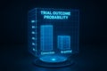 Blue holographic bar chart displays trial outcome probability conviction acquittal data visualization Royalty Free Stock Photo