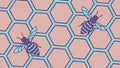 Blue Honeycomb And Bee Pattern Vector Background, vector design Generative AI Royalty Free Stock Photo