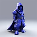 Blue Hooded Armored Knight 3d Model - Bold Lines, Vibrant Color, Cartoonish Figures