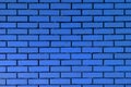 Blue horizontal brick wall. Old textured surface background or cover element. Web banner