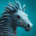 Blue Horse Sculpture: Realistic Hyper-detailed Foampunk Figurine