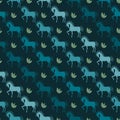 Blue horses seamless pattern background on the dark cover