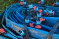Blue hoses of the drip irrigation system. Royalty Free Stock Photo