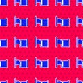 Blue Hospital bed icon isolated seamless pattern on red background. Vector Royalty Free Stock Photo
