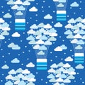 Blue hot air balloons seamless pattern