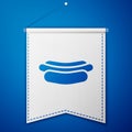 Blue Hotdog sandwich icon isolated on blue background. Sausage icon. Fast food sign. White pennant template. Vector Royalty Free Stock Photo