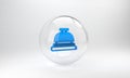 Blue Hotel service bell icon isolated on grey background. Reception bell. Glass circle button. 3D render illustration Royalty Free Stock Photo